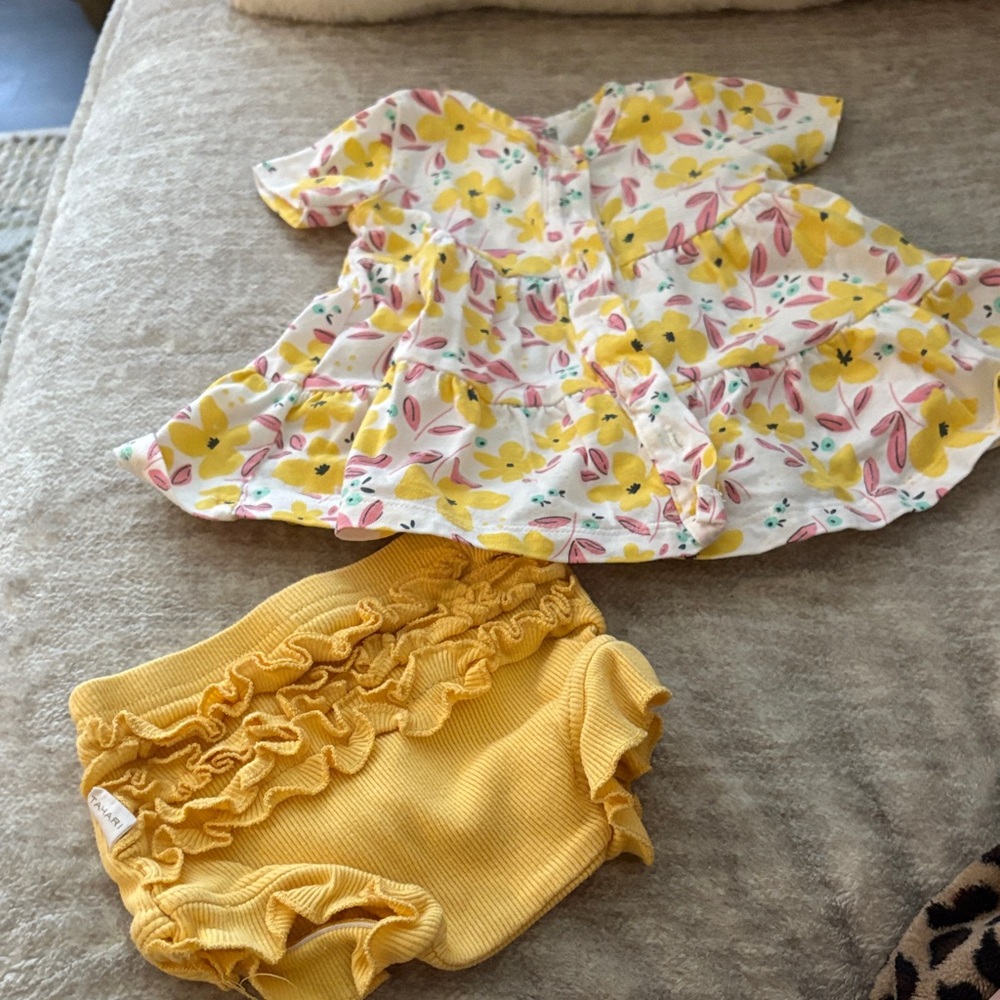 Tahari Yellow Floral Dress and Diaper Cover Set